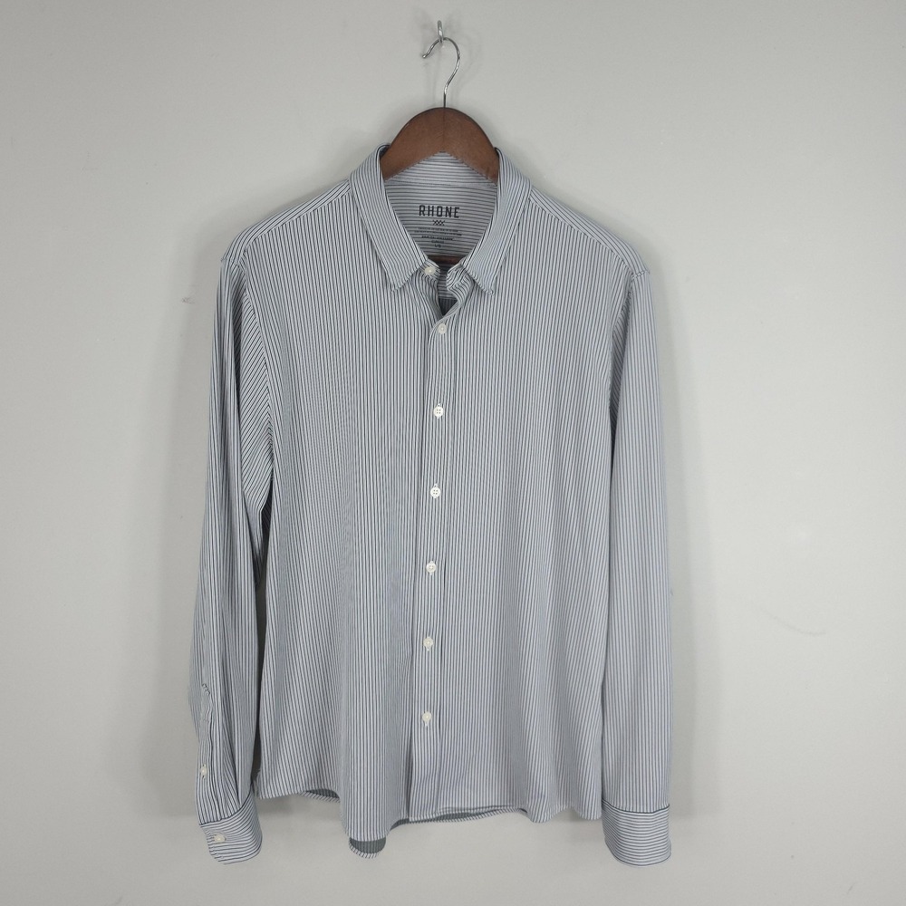 Rhone Commuter Shirt Mens Large Gray Stripe Slim Fit Stretch Long Sleeve